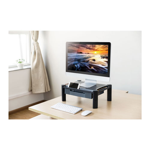 Innovera Large Monitor Stand with Cable Management and Drawer, 18 3/8