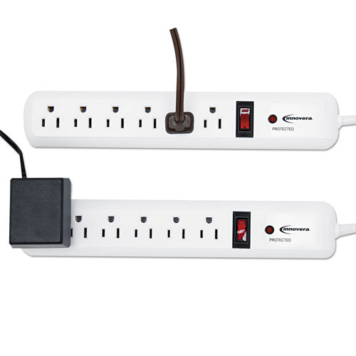 Innovera Surge Protector, 6 Outlets, 4 ft Cord, 540 Joules, White, 2/PK