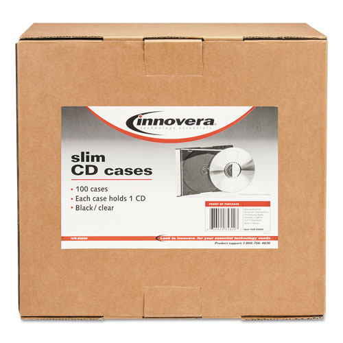 Innovera CD/DVD Slim Jewel Cases, Clear/Black, 100/Pack