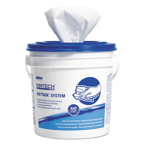 Kimtech™ Power Clean Wipers for WetTask Customizable Wet Wiping System with (1) Bucket, 6 x 12, Unscented, 95/Roll, 6 Rolls/Carton
