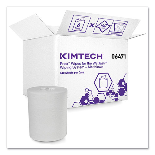 Kimtech™ Wipers for the WETTASK System, Quat Disinfectants and Sanitizers, 6 x 12, 840/Roll, 6 Rolls and 1 Bucket/Carton