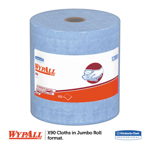 WypAll® X90 Cloths, Jumbo Roll, 11 1/10 x 13 2/5, Denim Blue, 450/Roll, 1 Roll/Carton