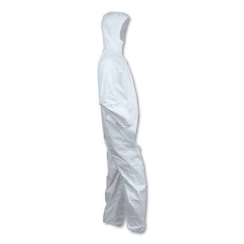 KleenGuard™ A40 Elastic-Cuff and Ankle Hooded Coveralls, Large, White, 25/Carton