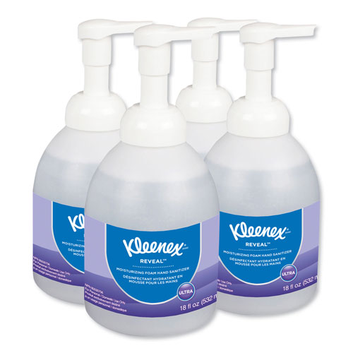 Kleenex Reveal Ultra Moisturizing Foam Hand Sanitizer, 18 oz Bottle, Clear, 4/Carton