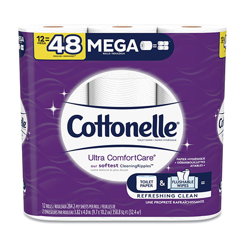 Cottonelle® Ultra CleanCare Toilet Paper, Strong Tissue, Mega Rolls, Septic Safe, 2 Ply, White, 284 Sheets/Roll, 12 Rolls