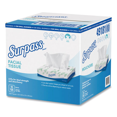 Kimberly-Clark Facial Tissue, 2-Ply, White, Flat Box, 125/Box, 10 Boxes/Carton