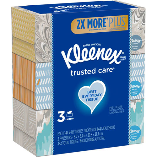 Kleenex Trusted Care Facial Tissue, 2-Ply, White, 144 Sheets/Box