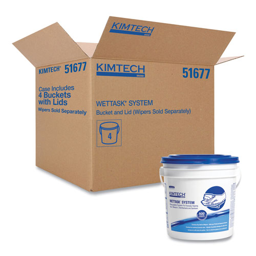 Kimtech™ WetTask Customizable Wet Wiping System Bucket, White/Blue, 4/Carton