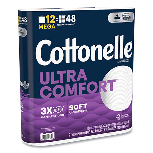 Cottonelle® Ultra ComfortCare Toilet Paper, Soft Tissue, Mega Rolls, Septic Safe, 2-Ply, White, 284/Roll, 12 Rolls/Pack, 48 Rolls/Carton
