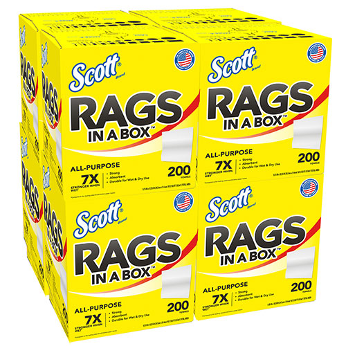 Scott® Rags In A Box™ (75260), White, 200 Shop Towels/Box, 8 Boxes/Case, 1,600 Towels/Case