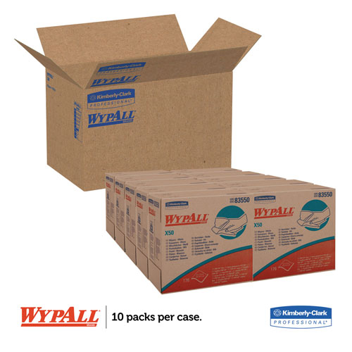 WypAll® X50 Cloths, POP-UP Box, 9 1/10 x 12 1/2, White, 176/Box, 10 Boxes/Carton