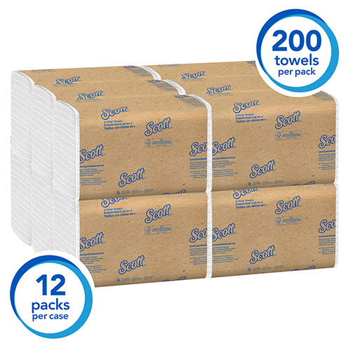 Scott® Essential C-Fold Towels for Business, Absorbency Pockets, 1-Ply, 10.13 x 13.15, White, 200/Pack, 12 Packs/Carton