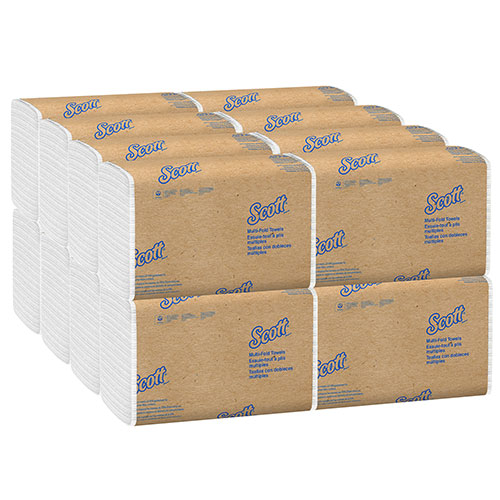 Scott® Essential Multi-Fold Towels, Absorbency Pockets, 1-Ply, 9.2 x 9.4, White, 250/Pack, 16 Packs/Carton