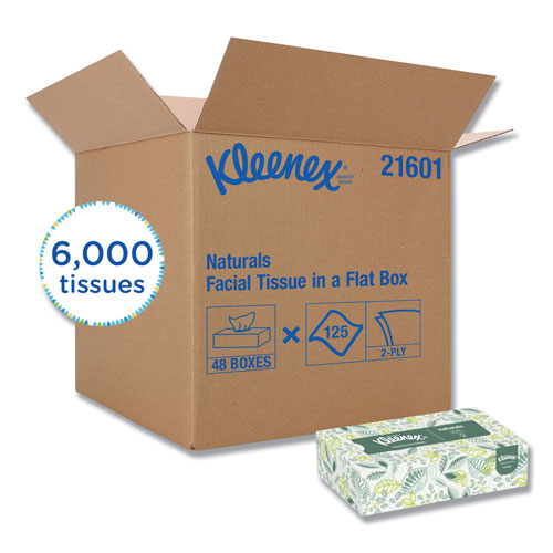 Kleenex Naturals Facial Tissue for Business, Flat Box, 2-Ply, White, 125 Sheets/Box, 48 Boxes/Carton