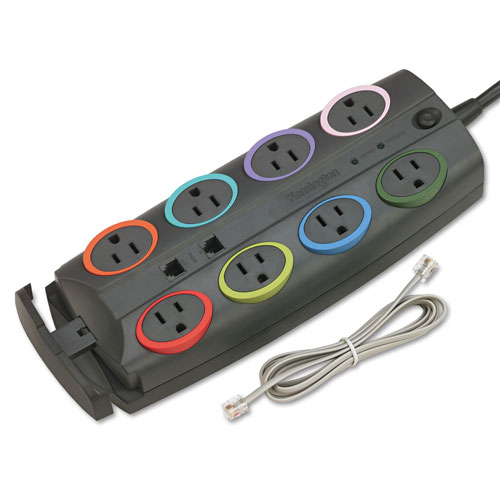 Kensington 8-Outlet Adapter Model Surge Protector, Black, 8ft Cord, 3090 Joules
