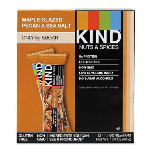 Kind Nuts and Spices Bar, Maple Glazed Pecan and Sea Salt, 1.4 oz Bar, 12/Box