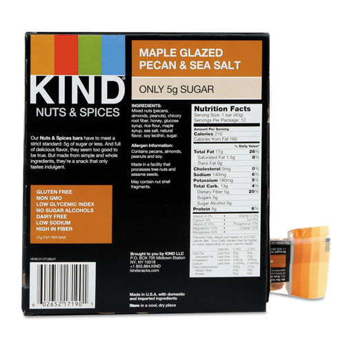 Kind Nuts and Spices Bar, Maple Glazed Pecan and Sea Salt, 1.4 oz Bar, 12/Box