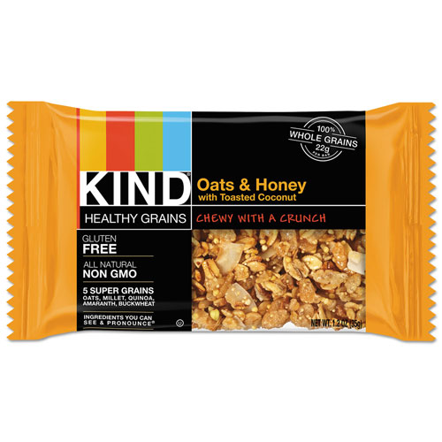 Kind Healthy Grains Bar, Oats and Honey with Toasted Coconut, 1.2 oz, 12/Box