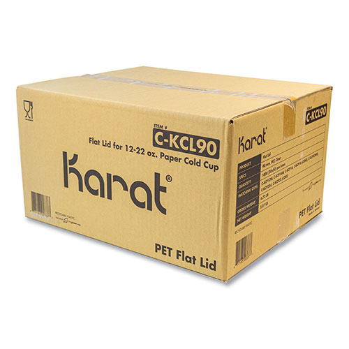 Karat® PET Lids, Fits 12 oz to 22 oz Double Poly Paper Cold Cups, Flat Lid, Clear, 1,000/Carton