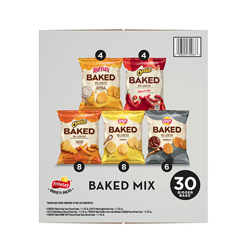 Frito Lay Baked Variety Pack, Lay’s Regular/Lay’s BBQ/Cheetos/Ruffles Cheddar and Sour Cream/Hot Cheetos, 30 Bags/Box, 2 Boxes/Carton