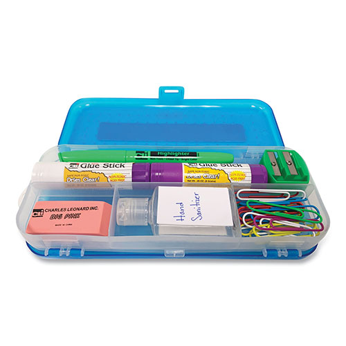 Charles Leonard Double-Sided 5-Compartment Pencil Box, 8.5 x 3.5 x 1.5, Randomly Assorted Colors