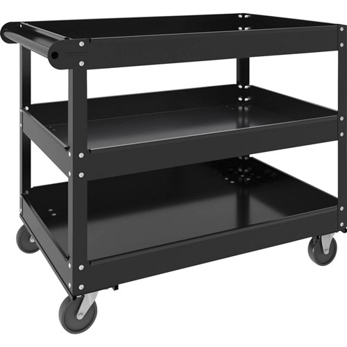 Lorell 3-shelf Utility Cart, 3 Shelf, 400 lb Capacity, 4 Casters, Steel, x 24" Width x 30" Depth x 32" Height, Black, 1 Each