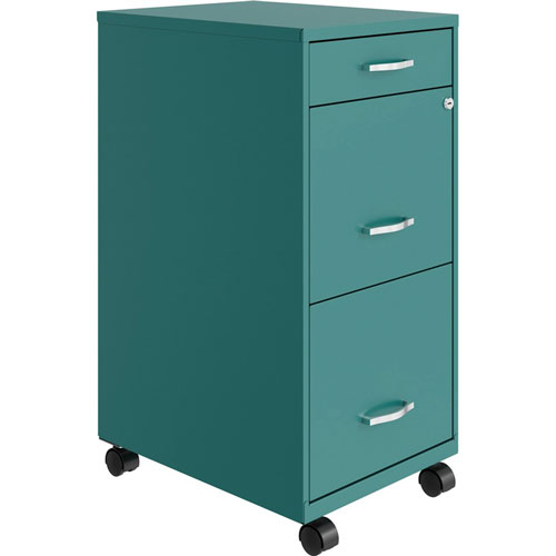 Lorell SOHO Box/File/File Mobile Cabinet - 14.3" x 18" x 26.5" - 3 x File Drawer(s), Box Drawer(s) - Material: Steel Cabinet, Plastic Handle - Finish: Teal, Baked Enamel