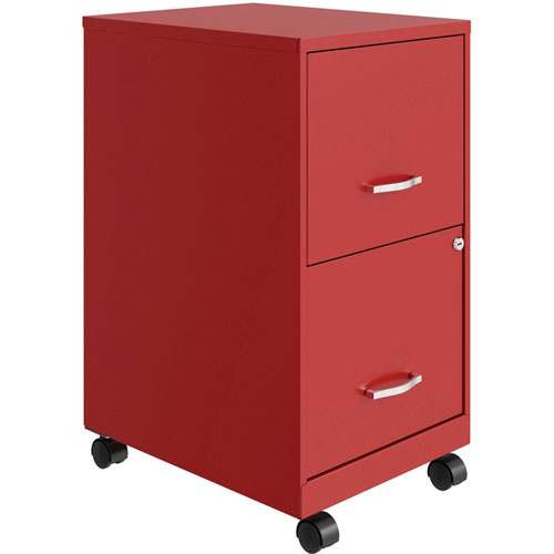 Lorell SOHO File/File Mobile File Cabinet, 14.3" x 18" x 26.5", 2 x Drawer(s), Red, Chrome, Baked Enamel, Steel, Recycled