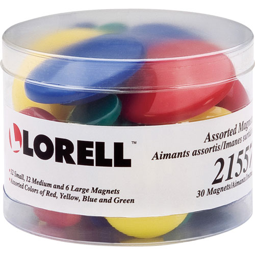 Lorell Magnets, 30, 12 Sm/12 Md/ 6 Lg, Assorted