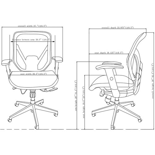 Lorell Mid Back Chair, 27