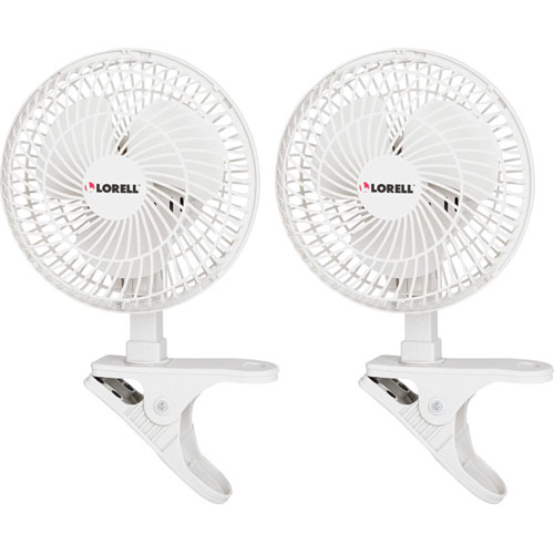 Lorell 6" Clip-On Fans, 2-Speed, 5' Cord, 8" x 6" x 9-1/2", 2/BD, White