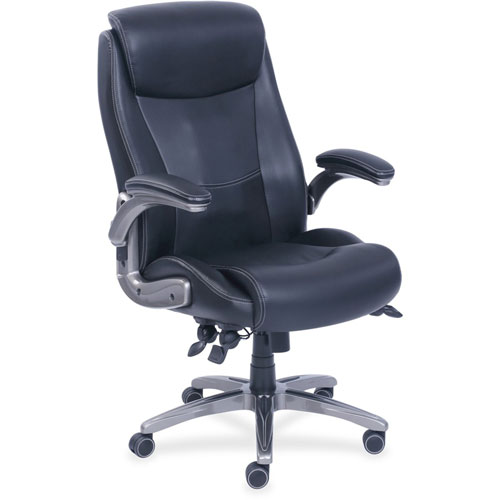 Lorell High-back Chair, Flip-up Arms, 24-1/2" x 24-1/4" x 34-1/4", Black