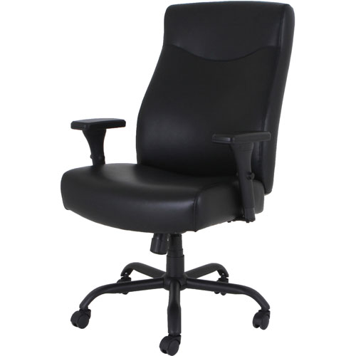 Lorell Executive High-Back Big & Tall Chair - Bonded Leather Seat - Bonded Leather Back - High Back - 5-star Base - Black - Armrest - 1 Each