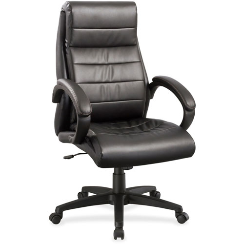 Lorell Leather Hi-Back Chair, 27-3/4" x 32" x 44-1/2", Black