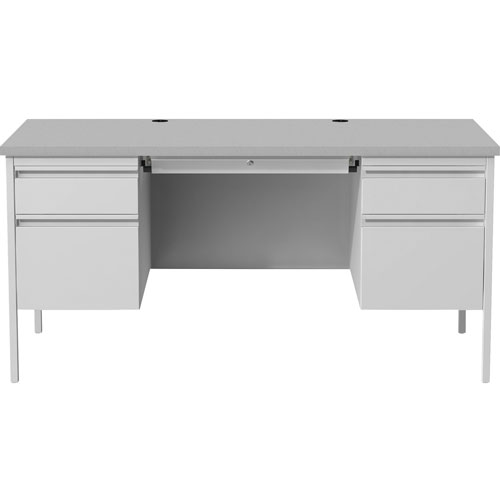 Lorell Grey Double Pedestal Steel/Laminate Desk, 2 Pedestals, 30