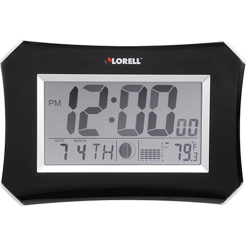 Lorell Wall/Alarm Clock, LCD, 10-1/4" Lunar, Silver/Black