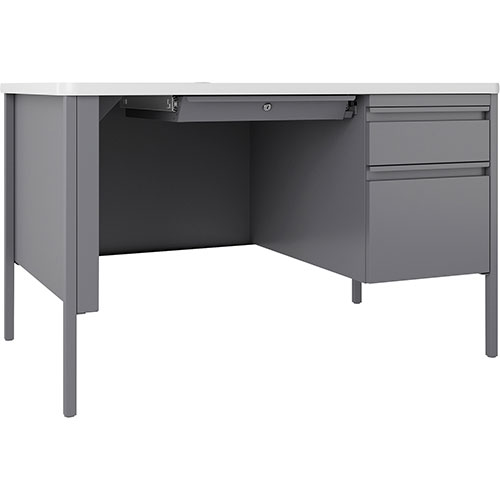 Lorell Desk, Right-Pedestal, 48"x30"x29-1/2", White/Platinum