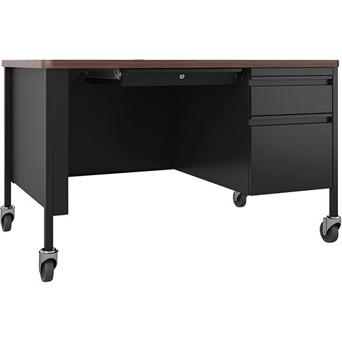 Lorell Desk, Right-Pedestal, Mobile, 48"x30"x29-1/2", Walnut/Black