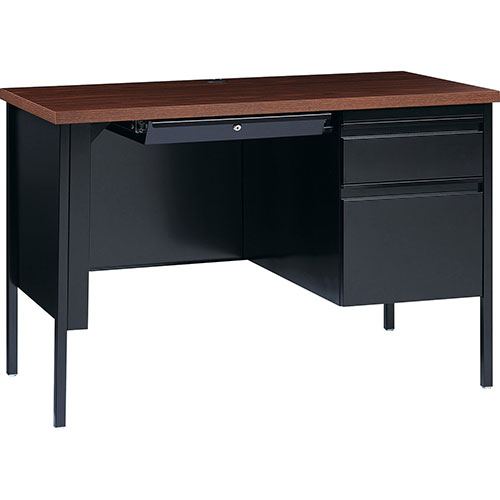 Lorell Right Pedestal Desk, Steel, 45-1/2"x24"x29-1/2", Walnut/Black