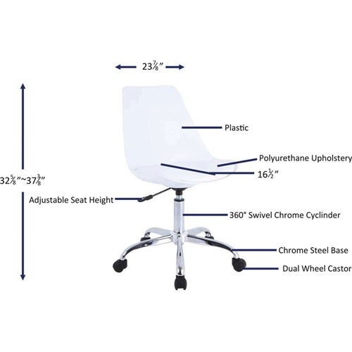 Lorell Plastic Shell Task Chair, Plastic, Polyurethane Seat, Chrome Frame, 5-star Base, White