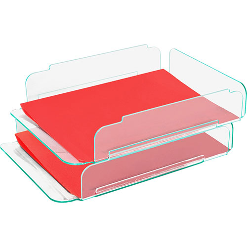 Lorell Stacking Letter Tray, Green Edge