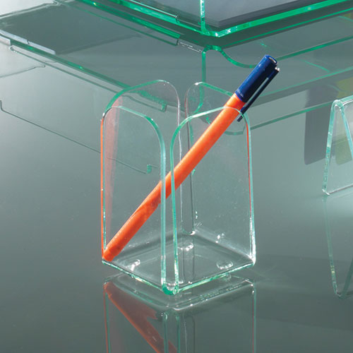 Lorell Transparent Pencil Cup, Green Edge