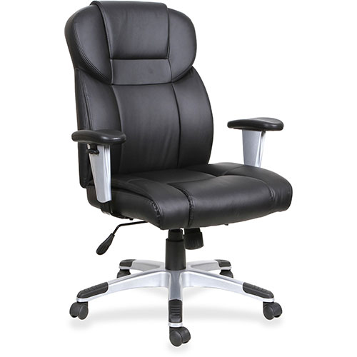 Lorell Exec Chair, Hi Back, Adjustable Arms, 28-7/8" x 28-1/2" x 46", Black Leather
