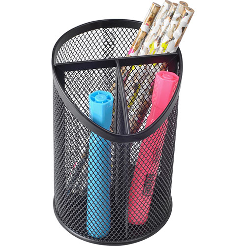 Lorell Mesh Pencil Cup, Divided, 4-1/10