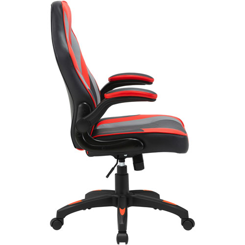 Lorell High-Back Gaming Chair - For Gaming - Vinyl, Nylon - Red, Black, Gray