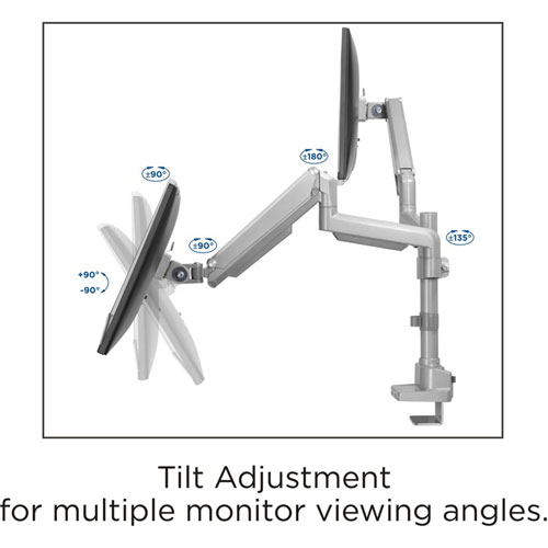 Lorell Mounting Arm for Monitor, Gray, 2 Display(s) Supported, 19.80 lb Load Capacity, 75 x 75, 100 x 100 VESA Standard