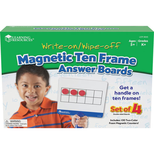 Learning Resources Magnetic Ten Frame Boards, 4 Blue/White Boards, 100 Red/Yellow Foam Counters