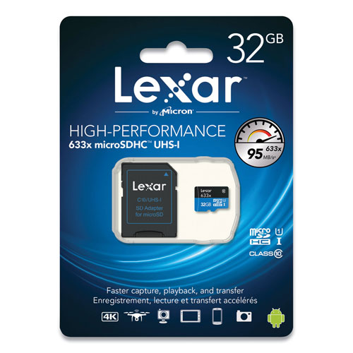 Lexar microSDHC Memory Card with SD Adapter, UHS-I U1 Class 10, 32 GB