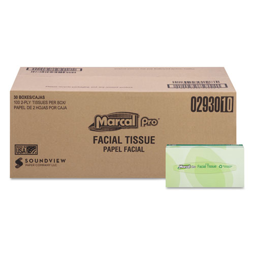 Marcal 100% Recycled Convenience Pack Facial Tissue, White, 100/Box, 30 Boxes/Carton