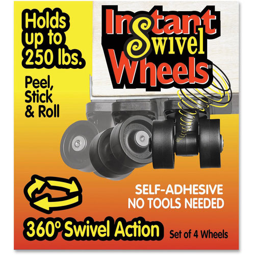 Master Caster Roll-Arounds Instant Swivel Wheels, Self-Adhesive, Black, 4/Set